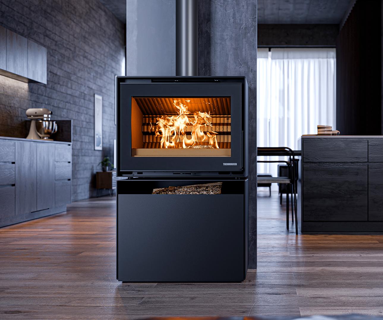 Kominek powietrzny Simple Box Lewy 8 kW Ø 200 Black moonlight - Kominek powietrzny Simple Box Lewy 8 kW Ø 200 Black